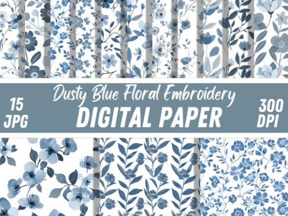 Dusty Blue Floral Embroidery Patterns