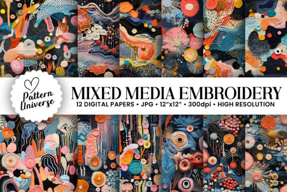 Mixed Media Embroidery Digital Papers