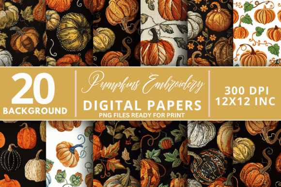 Pumpkins Embroidery Digital Paper Bundle
