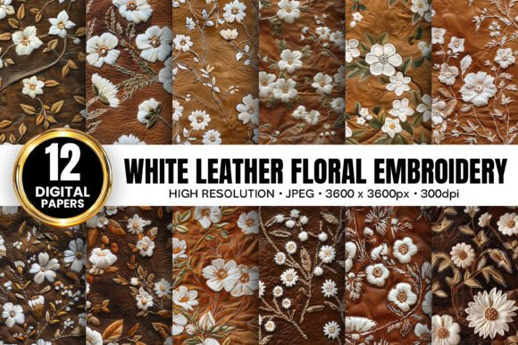White Leather Floral Embroidery Patterns